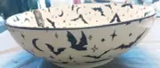 COCO & LOLA BEAUTIFUL HALLOWEEN BATS MOONS AND STARS LARGE 12" SERVING BOWL