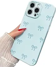 TNQBP Case for iPhone 13 Pro, Cute Ribbon Bow Pattern Aesthetic Gloss Phone Case, Raised Lens Edge Protection, Stylish Slim Soft TPU Protective Cover for iPhone 13 Pro - Blue