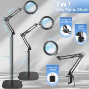 12X Magnifier Lamp with desk & floor stand, 10 light intensities, 5 Color Temps