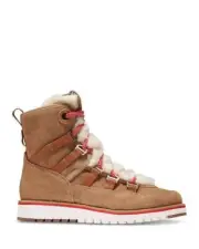 Cole Haan Womens Zerogrand Flat Hiker Boots W22610 Suede/Ivory Fur/Red