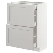 METOD base cab with 2 fronts/3 drawers, white Maximera/Lerhyttan light grey, 60x37x80 cm