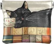 [YXYZRMY] Black Cat Sleep Books PU Leather Squeeze Coin Purse, Coin Pouch Change Holder for Women Men, Mini Portable Cosmetic Bags for Women, Multi-colored, one size, Multi-style, Multi-colored, one