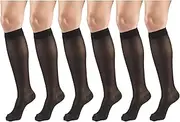 Sheer Compression Stockings, 15-20 mmHg, Women's Knee High Length, Diamond Pattern Black Medium (6 Pairs)