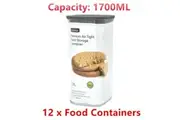 12 x Acrylic Plastic AirTight Food Storage Container 1.7L BPA Free Clear Kitchen