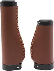BBxunsless Bike Handle Grips 135/95mm Long/Short Grips Non-Slip PVC Microfiber Leather Ergonomic Hand-Sewn Casual Retro Double Lock-on Handlebar Lever for MTB,Road Bike (Dark Brown-B)
