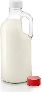 Stock Your Home Glass Milk Bottle with Lid and Handle 40oz (1 Pack), 2 Reusable Caps, Milk Container for Refrigerator, Glass Juice Bottles, Water, Almond Milk Storage Bottle, Glass Milk Jug