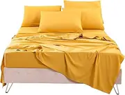 Bedlifes Queen Sheet Set- Cooling Sheets-Ultra Soft-Silky-Breathable-Deep Pocket- 1800 Series Bedding Set Microfiber- Yellow Bed Sheets Queen Size 4 Pieces