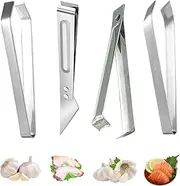 4Pieces Fish Bone Tweezers Upgraded - Global Japanese Pin Tweezer Pliers Curved Non-Slip Grip Set Remover Kitchen Tool Flat Bevel Edge Stainless Steel Fishbone Clips