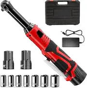 3/8" Extended Cordless Ratchet Wrench, 60N.m Electric Ratchet Driver with 7 Sockets, 1/4" Adapter, 18V Powered Ratchet Wrench with 2 x 2.0Ah Batteries, Variable Speedn Fast Charge with LED Light