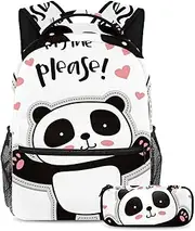 Lightweight Backpack and Pencil Case,Panda Bear Animals,Daypack Marker Pen Pouch Travel Sackpack Pen Bag