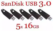 SanDisk 16GB Lot 5 Ultra USB Flash Drive USB 3.0 Memory Stick PC Mac 5 x 16GB