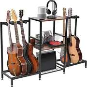 Nisorpa Guitar Stand,8 Electric Bass Guitar Holder,Guitar Rack with 3-Tier Storage Shelf for Guitar Amplifier Accessories Acoustic Electric Guitar, Multiple Guitar Display Racks for Bass