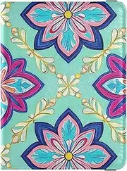 [Amooorous] Bohemian Style Lilies Checkered Leather decorative travel wallet womens passport holder Wallet Combo Passport Wallet Lightweight, Bohemian style lilies checkered, 1 size