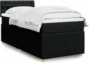 vidaxl Box Spring Bed King Single - Black Polyester Bed with Mattress & Topper - Pocket Spring Support, Bedroom Furniture Set - Comfortable, Modern Design