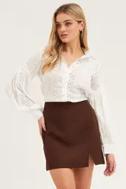 Ally Fashion White Balloon Sleeve Eyelet Shirt - Size 14, Women's Shirt