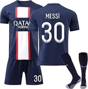 [Generic] Soccer Jersey # 10 Neymar Jr Paris Home Soccer Jersey Adult (Size S-3XL) / Children Junior (Size 16-28) Training Wear Tops + Bottom + Socks Set #30 Messi Fan Jersey Set