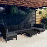 8 Piece Garden Lounge Set with Cushions Black Solid Pinewood vidaXL