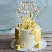 Oh Babee Cake Topper - Bee Themed Wooden Oh Baby Cake Topper, Bee Baby Shower Cake Topper for Gender Reveal Party/Baby Booth Props Party Photo Decorations