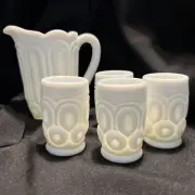 Weishar Milk Glass Moon & Stars Mini Pitcher Water Drink Set New Old Stock Box