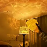 Ocean Wave Cordless Projector Light, RGB Color Changing Table Lamp, Portable Battery Night Light LED Aurora Projector with Remote Control for Bedroom Living Ro