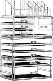 Cq Acrylic Large 9 Tier Clear Acrylic Cosmetic Makeup Storage Cube Organizer with 9 Drawers. It Consists of 4 Separate Organizers Each of Which Can be Used Individually -9.5x6.5x14.5