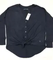 NWT Abercrombie & Fitch $44 Cozy Tie-front Button- Up Sweater Top, Black, Sz XS