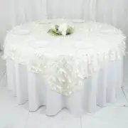 54" x 54" IVORY Taffeta Square TABLECLOTH 3D Leaves Petals Design Party