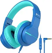 Kids Headphones with Microphone for School, iClever HS19 Wired Headphones for Kids with 85/94dB Volume Control, Sharing Function, Boys Girls Headphones for Online Learning/Travel/Tablet, Navy Blue