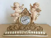MUSICAL BABY ANGELS GUITAR VIOLIN ANTIQUE STYLE CERAMIC DESKTOP QUARTZ CLOCK NEW