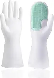 [DUnLap] Gloves Cleaning Magic Silicone Dishwashing Gloves Scrubber Dish Washing Soft Latex Rubber Scrub Gloves Kitchen Supplies Tableware Cleaning Tools Cleaning Gloves (Size : Green 1 Pair)