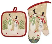 Avanti Christmas Snowman Cotton 2-Piece Potholder Oven Mitt Set Holiday Winter