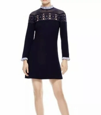 BNWT Sandro Iris Navy Blue Dress With Lace And Frills Size 36 Net A Porter Maje