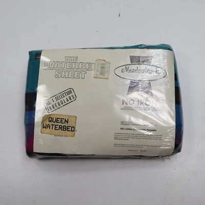 Vintage The QUEEN Waterbed Sheet New Old Stock Geometric Meadowbrook No-iron