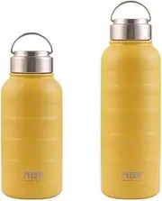 Hahasale stainless steel vacuum insulated water bottle small and high capacity portable fat caterpillars water bottle leak proof 9oz/12oz/25oz/34oz (Mustard Yellow, 750ml/25oz)