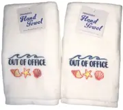 Shells Out Of Office Hand Towels Embroidered Bath Summer Beach House Set of 2