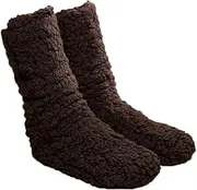 [LJRPUPY] Thick Warm Fuzzy Slipper Socks Indoor Christmas Socks Sherpa Slipper Socks with Grippers for Women