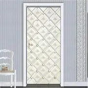 Door Stickers White Geometric Soft Bag Door Sticker PVC Self-Adhesive Waterproof 3D Decals for Home Decor(95x215cm)