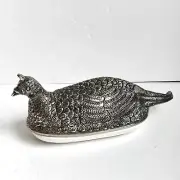 Pottery Barn Pheasant Quail Butter Dish Metal Ceramic Tray New