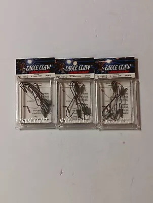 3 Packs Eagle Claw Lazer Sharp Weighted Worm Hook 1/0 Bronze
