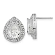 Sterling Silver Cheryl M Rhodium-Plated Brilliant-Cut Pear Shaped Cz Double Halo Post Earrings