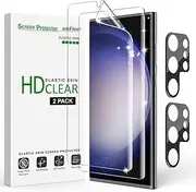 amFilm [2+2 Pack] Compatible with Elastic Skin Samsung Galaxy S23 Ultra 5G 6.8 inch Screen Protector, Fingerprint ID Compatible, with Easy Installation Tool, TPU Film Full Coverage