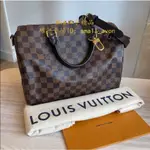 MIA二手LOUIS VUITTON LV N41367 SPEEDY 30 棋盤格紋 拼皮革飾邊枕頭包單肩斜挎 手提包