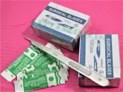 SCALPEL KNIFE HANDLE HOLDER #3 +200 CARBON STEEL SURGICAL STERILE BLADES #10&15C