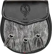 [I LUV LTD] MacAy Semi Dress Sporran Fur Plain Leather Flap Scottish Clan Crest