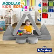 Modular Kids Sofa Set 6Pcs Folding Play Couch Convertible Lounge Chair Grey