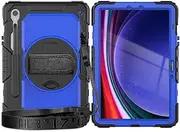 Compatible with Samsung Galaxy Tab S9 11 inch 2023 X710/X716B/X718U Shockproof TPU Case,Protective Cover with Screen Protector 360 Swivel Kickstand+Hand Strap+Shoulder Strap (Black and Blue)