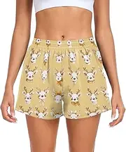 [FRODOTGV] Cute Reindeer Faces Athletic Shorts for Women Elastic Waisted Swim Shorts for Soccer Teenis Exercise Indoor S