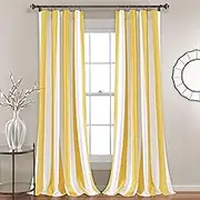 Lush Decor Wilbur Stripe Light Filtering Window Curtain Panel Pair, 84" x 52", Yellow