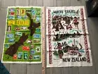 Set of 2 New Zealand Linen Towels Postage Stamps & Maori Games Ti Ringa