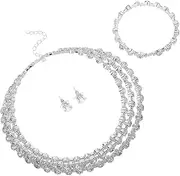 [LRXIYODE] Classic Bridal Set Crystal Necklace Dangle Earrings Bangle Bracelet for Wedding